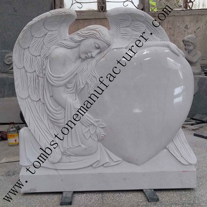 angel with single heart headstone5